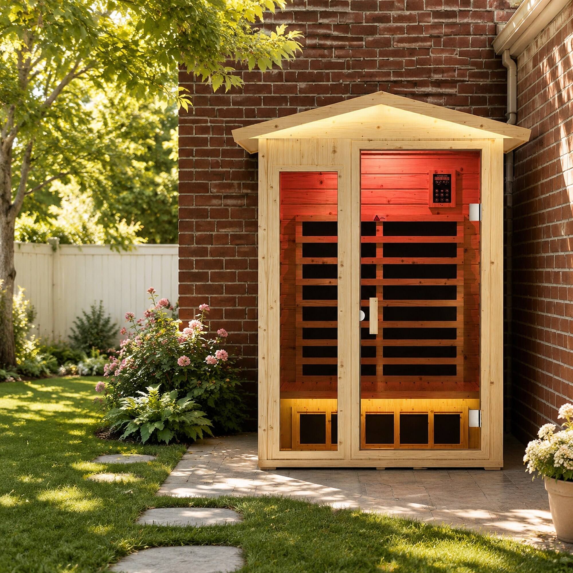 Alt View 2. RYHNUYNE - Far Infrared Sauna Room, Norway Spruce Wood, 6 Heating Plates, 1850W, Home Spa - Natural Wood.