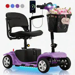Hover Heart - Heavy Duty 4 Wheel Mobility Scooter for Adults & Seniors - Portable Electric Travel Scooter with Seat, LED Light, Basket - Purple