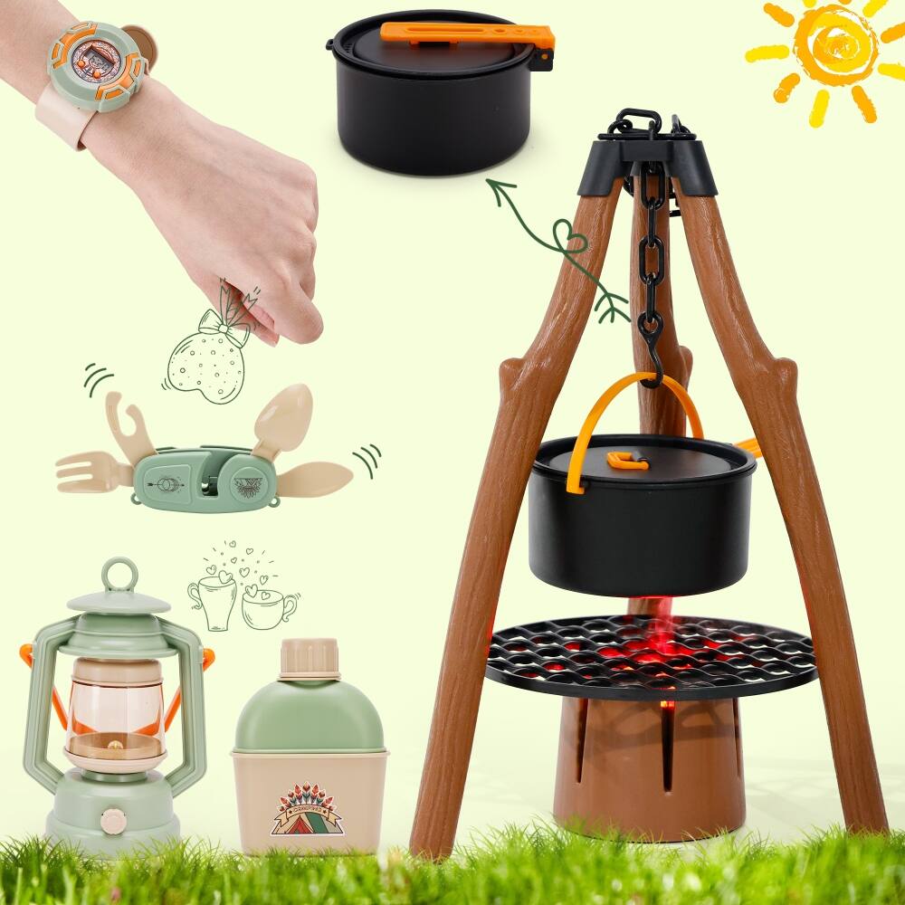 Alt View 2. Topteng - 42-Piece Kid Camping Playset with Spray & Light Campfire, Pop-Up Tent, Telescope&Compass-Pretend Play for Indoor/Outdoor.