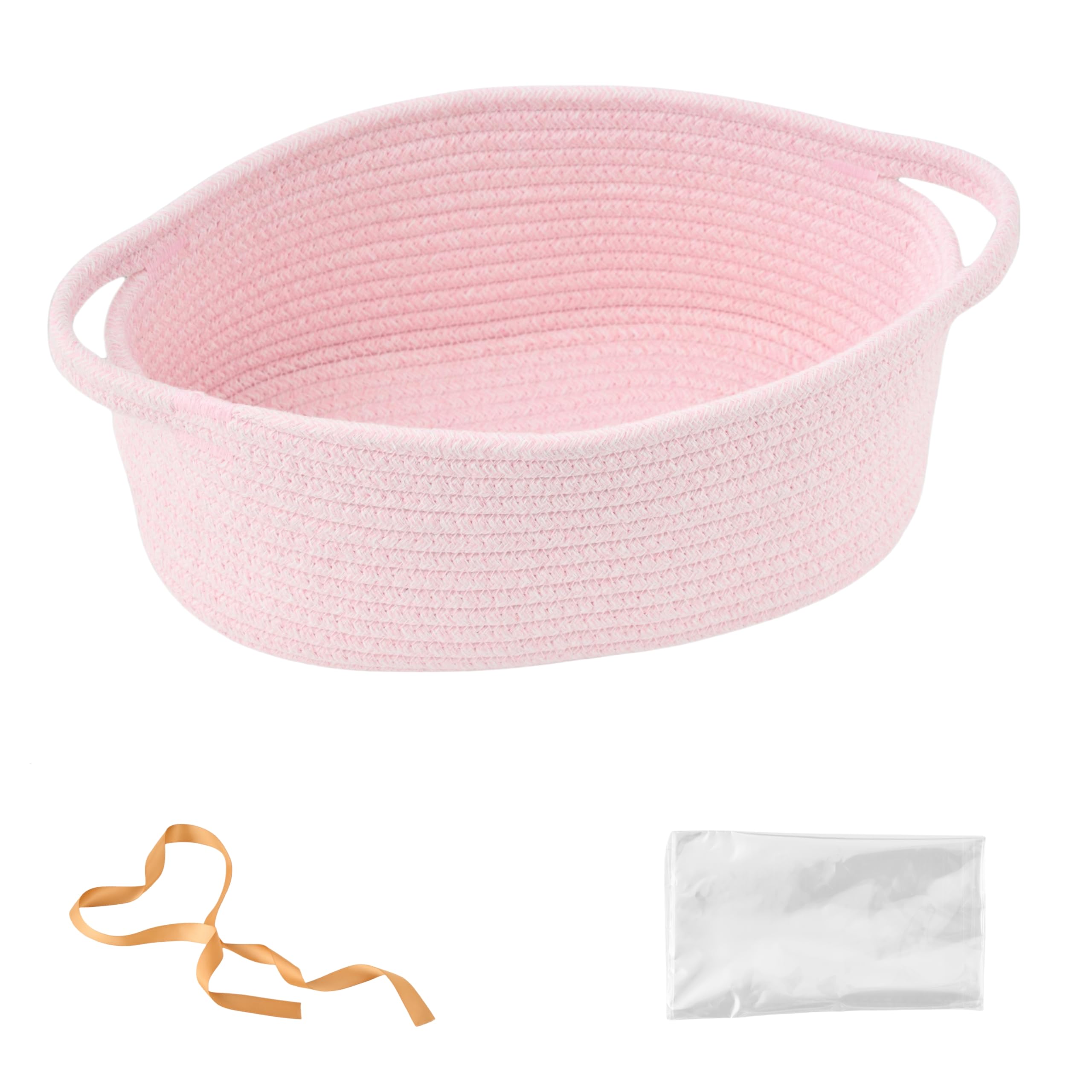 Front. Paradigms Interiors - Gift Basket With Wrap Bag And Ribbon Empty Small Woven For Cute Decorative Organizer Showers Raffle Thanksg... - Pink-1 Pack.