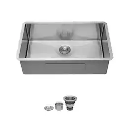 Siljoy - Undermount Sink 33" x 19" x 9" Stainless Steel Kitchen Sink 16 Gauge 9" Deep Single Bowl Basin, Include Drain Assembly - Brushed Nickel