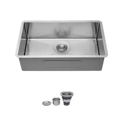 Front. Siljoy - Undermount Sink 33" x 19" x 9" Stainless Steel Kitchen Sink 16 Gauge 9" Deep Single Bowl Basin, Include Drain Assembly - Brushed Nickel.