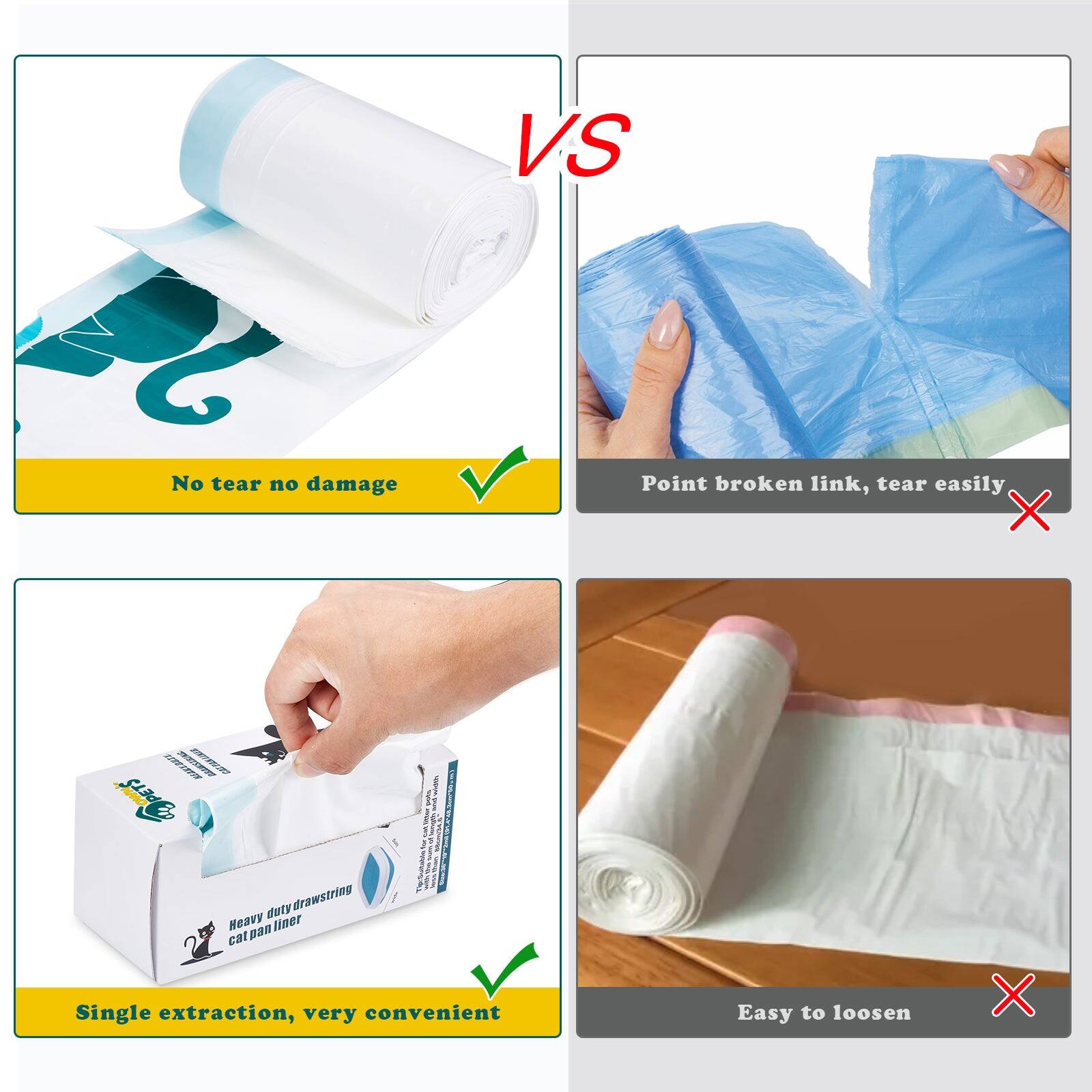 - No tear no damage ✔️
- Point broken link, tear easily ❌
- Single extraction, very convenient ✔️
- Easy to loosen ❌