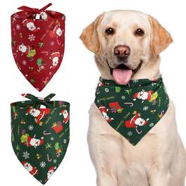 Oumilen - 2‑Pack Christmas Dog Bandanas – Santa Pattern Cotton Pet Triangle Scarf for Dogs & Cats, Red & Green Holiday Accessory - Multicolor
