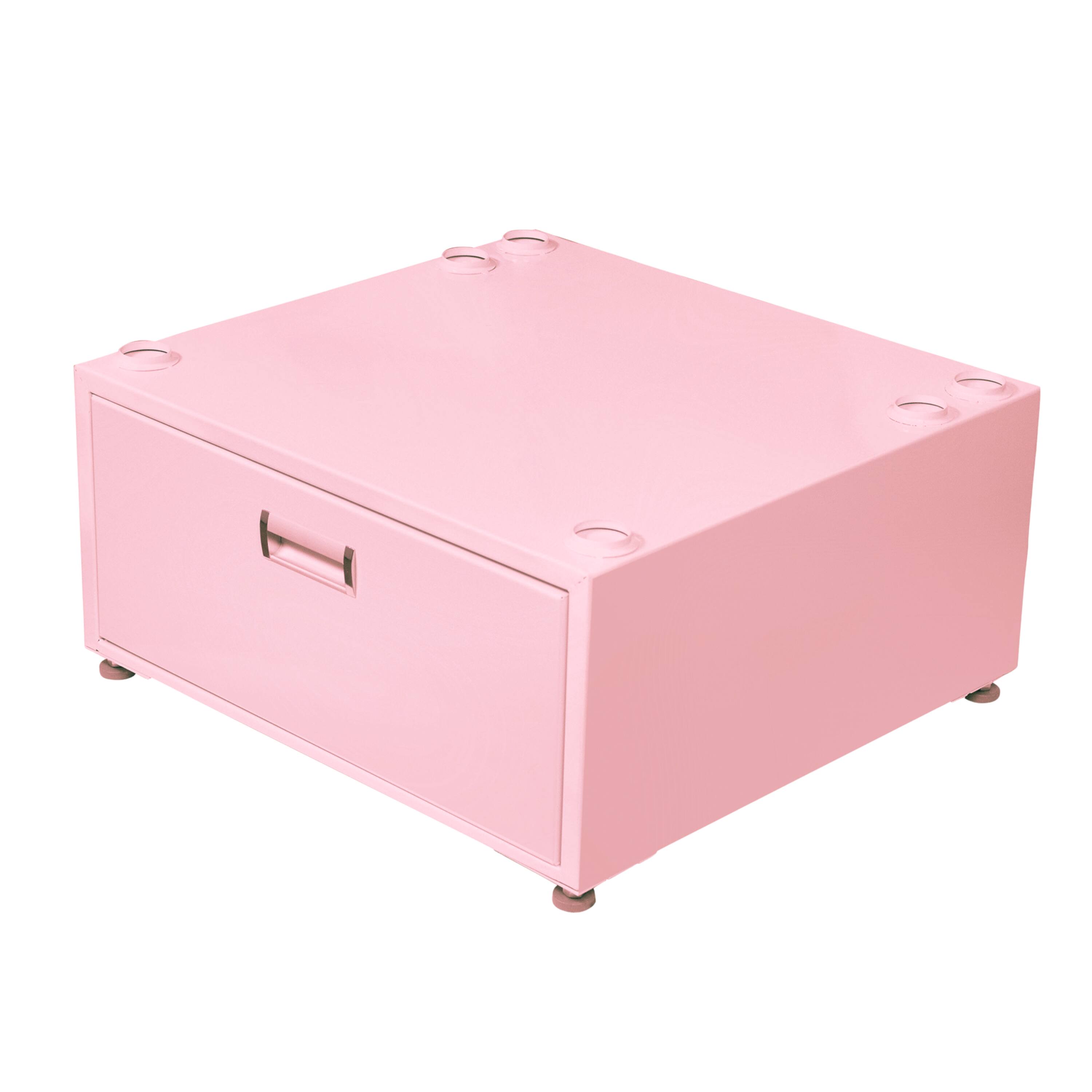 Left. Equator - Equator 24in Laundry Pedestal 11in tall + Rollout Storage Drawer Adjustable feet - Pink.