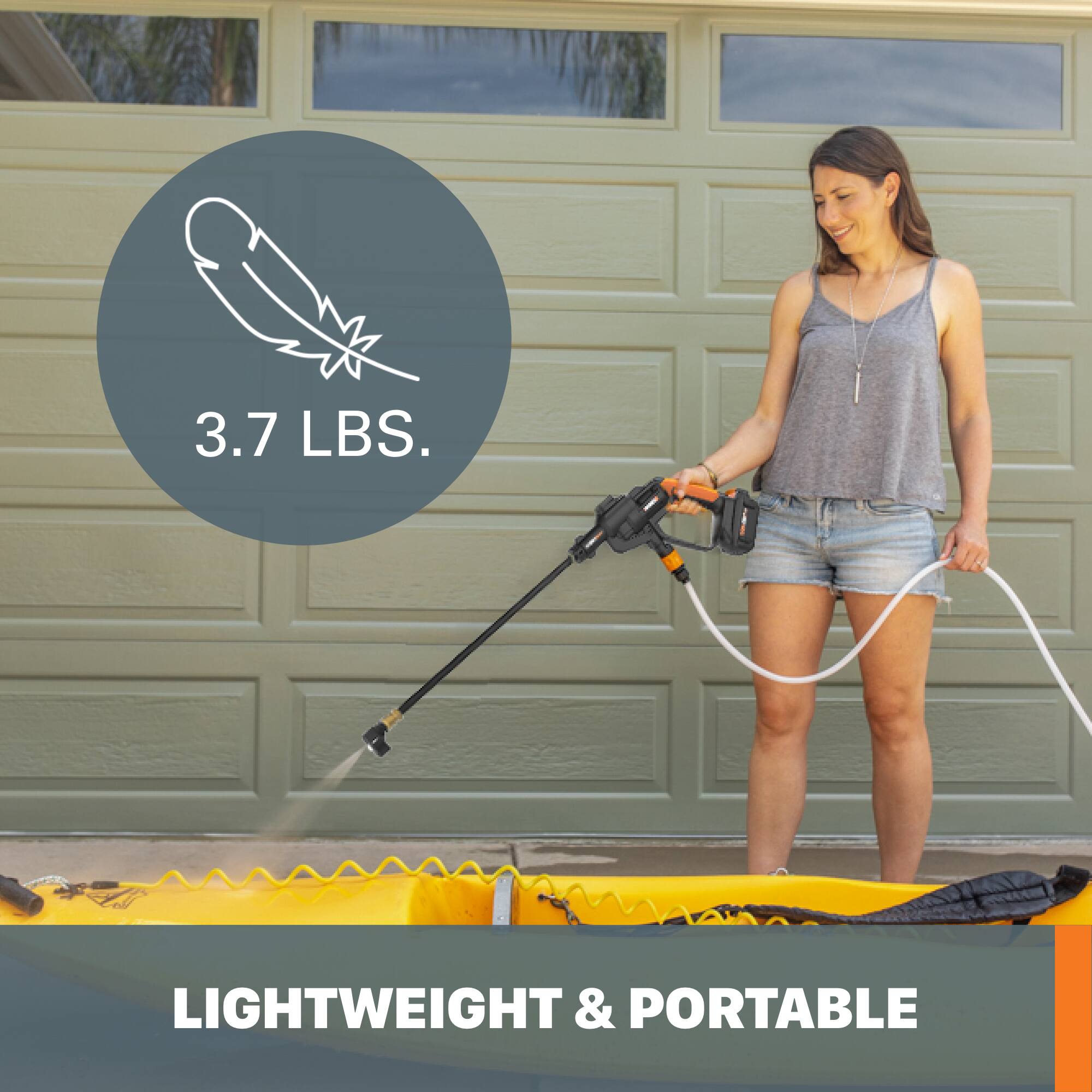 The text on the image reads: "3.7 LBS. LIGHTWEIGHT & PORTABLE."