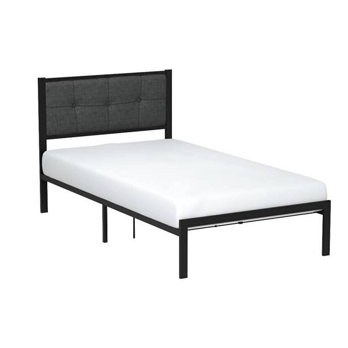 Front. Hivvago - Hivvago Twin Metal Platform Bed Frame with Button Tufted Upholstered Headboard - Dark Grey.