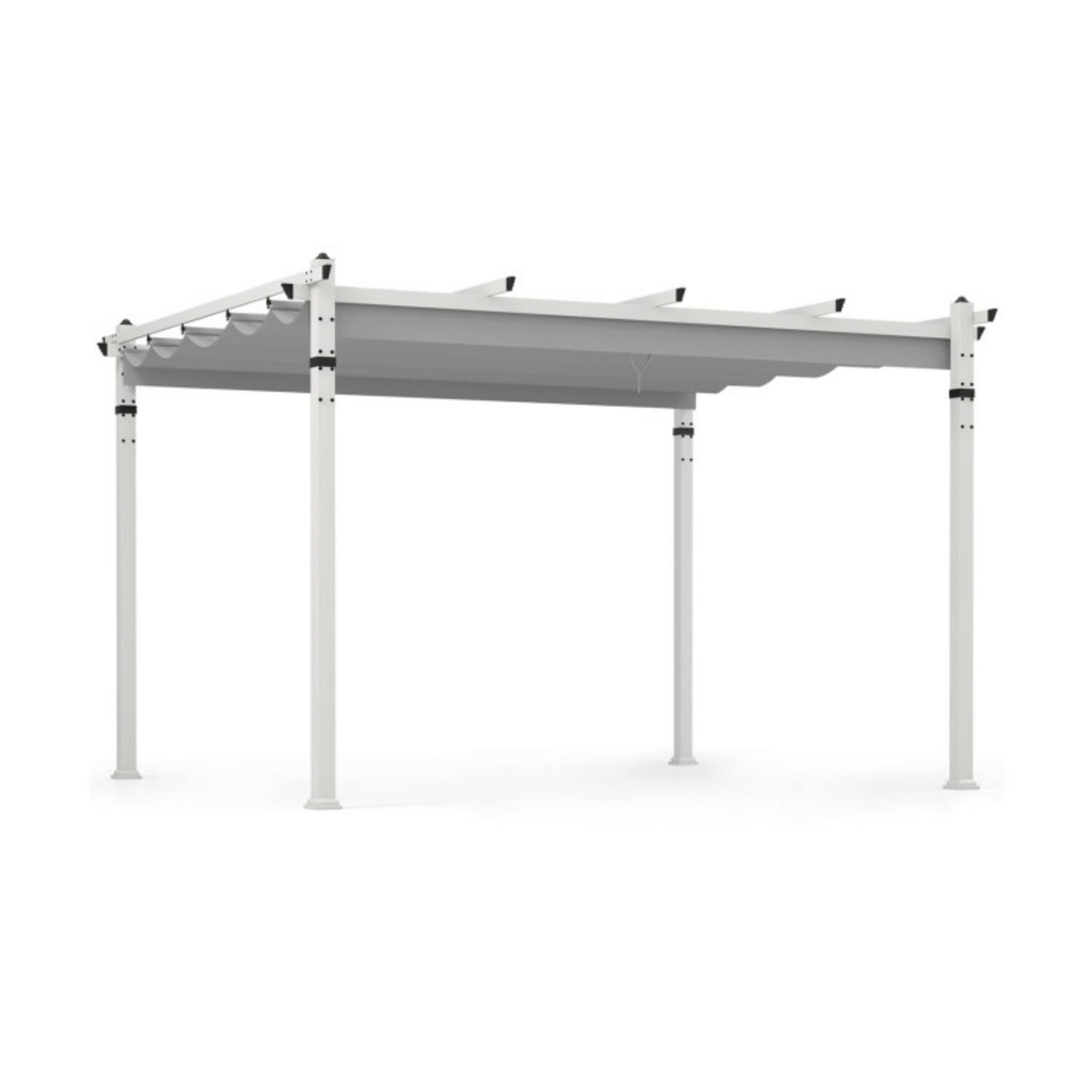 Alt View 6. Mondawe - 12x10 FT Outdoor Pergola w Retractable Canopy & Aluminum Frame 3.2" Columns - Grey+White.