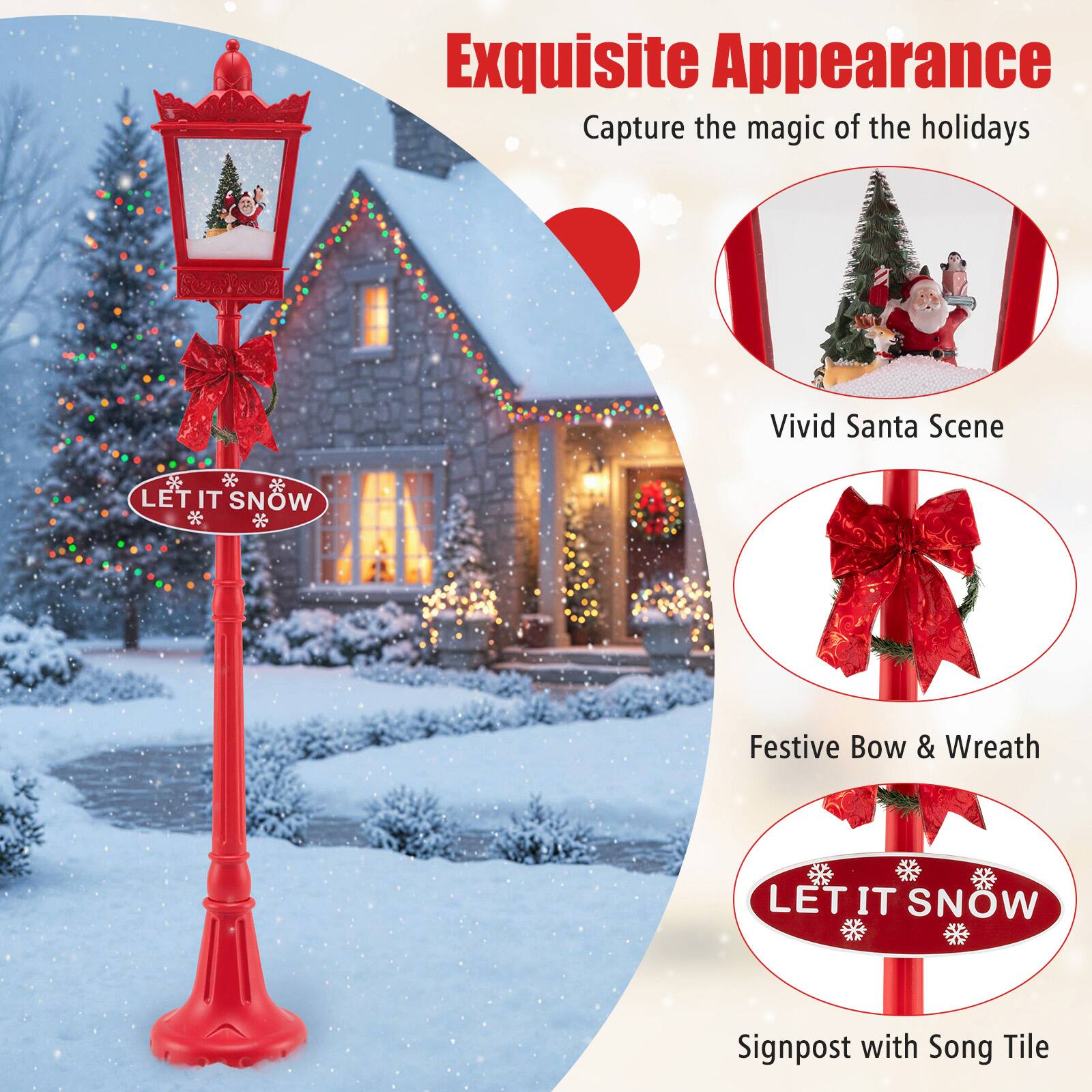 Exquisite Appearance  
Capture the magic of the holidays

- Vivid Santa Scene
- Festive Bow & Wreath
- Signpost with Song Tile

LET IT SNOW