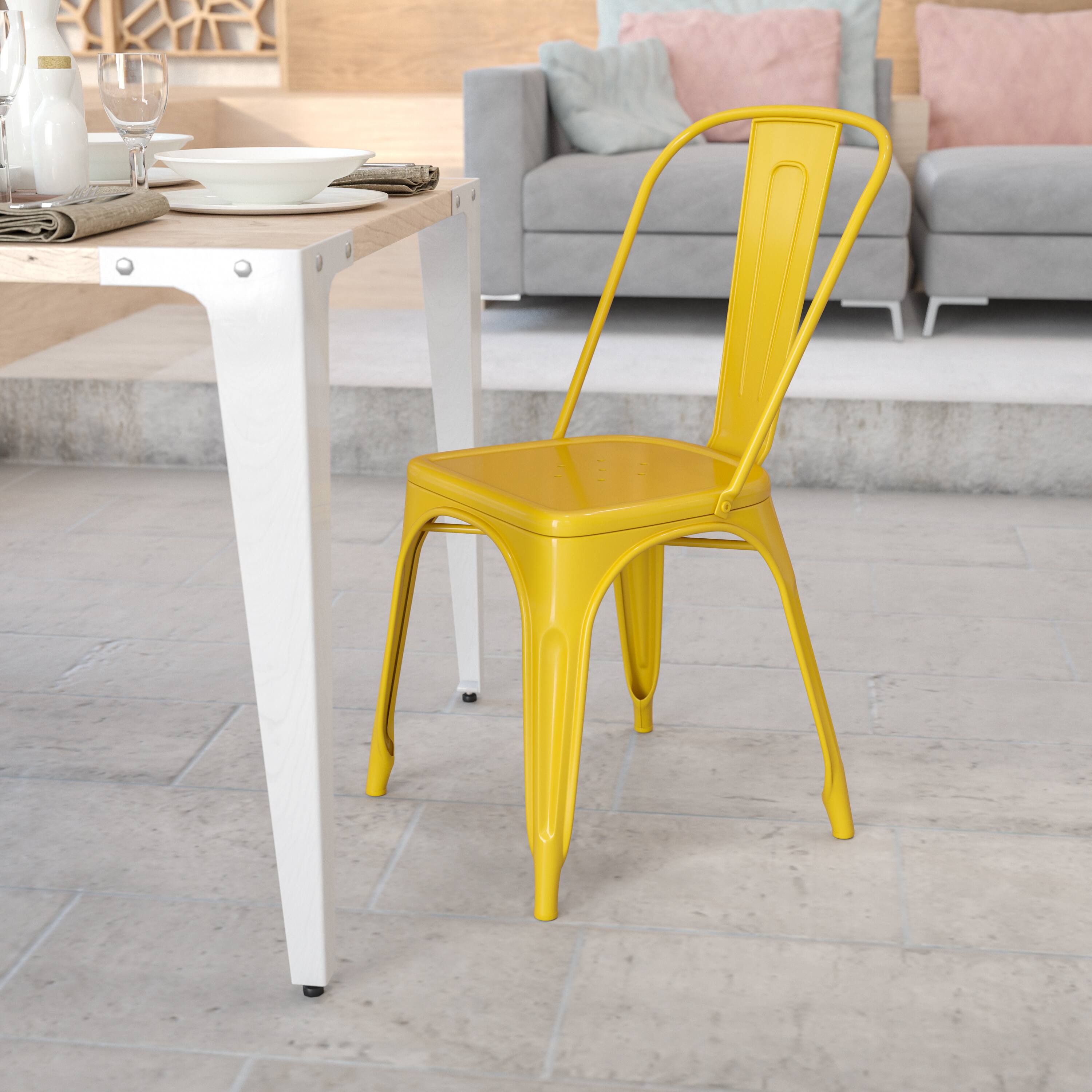 Alt View 1. Emma + Oliver - Commercial Grade Colorful Metal Indoor-Outdoor Stackable Dining Chair - Yellow.