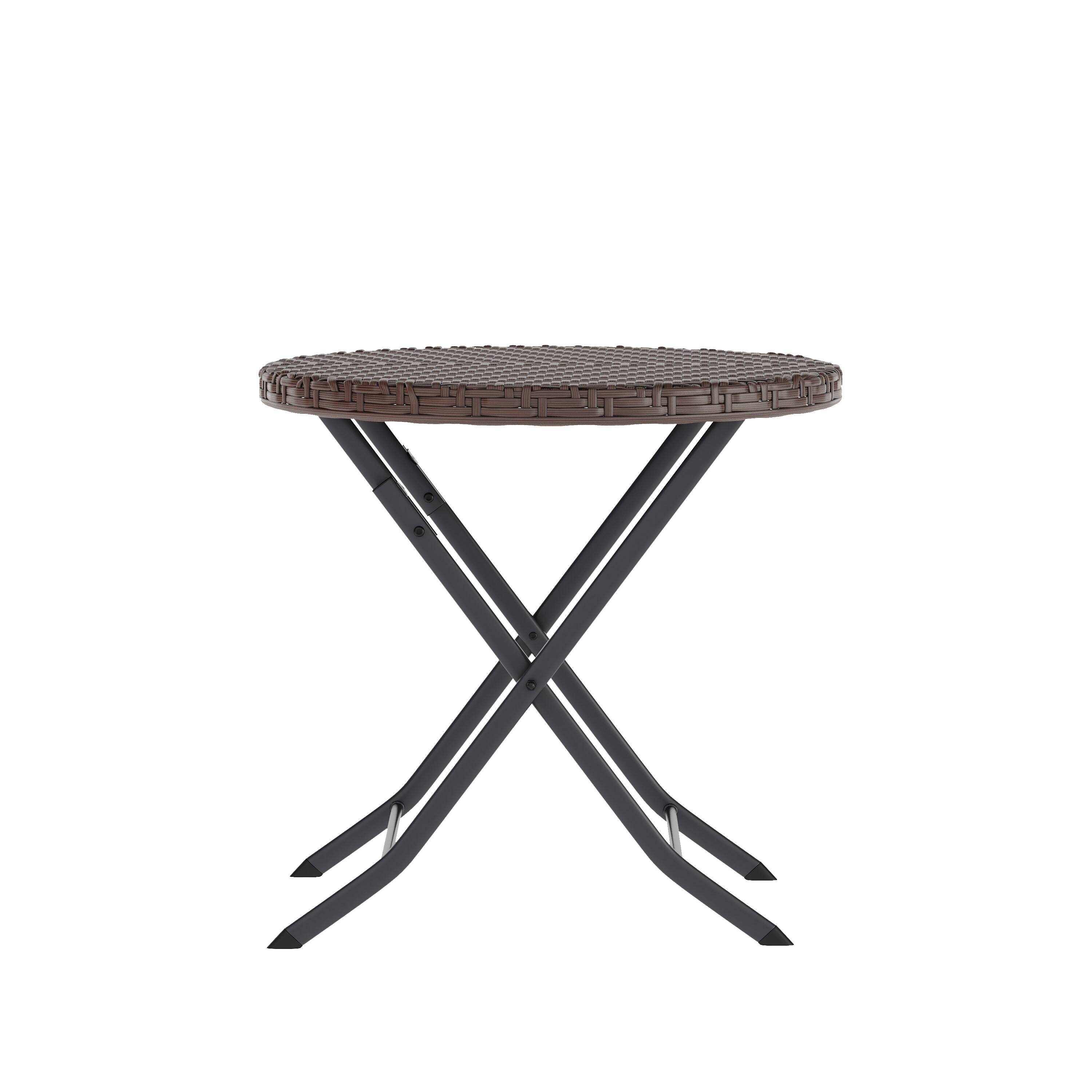 Alt View 2. Flash Furniture - Rouen Three Piece Commercial Grade Foldable Bistro Set, Indoor/Outdoor PE Rattan Back, Seat and Table Top, Brown with Bl - Brown.