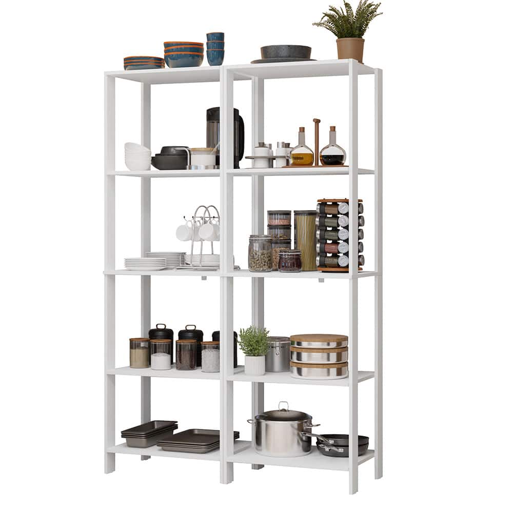 Madesa - Kitchen Pantry Storage Rack with 10 Open Shelves 47"L Multiuse Modular Cabinet for Kitchen Organization - White - White