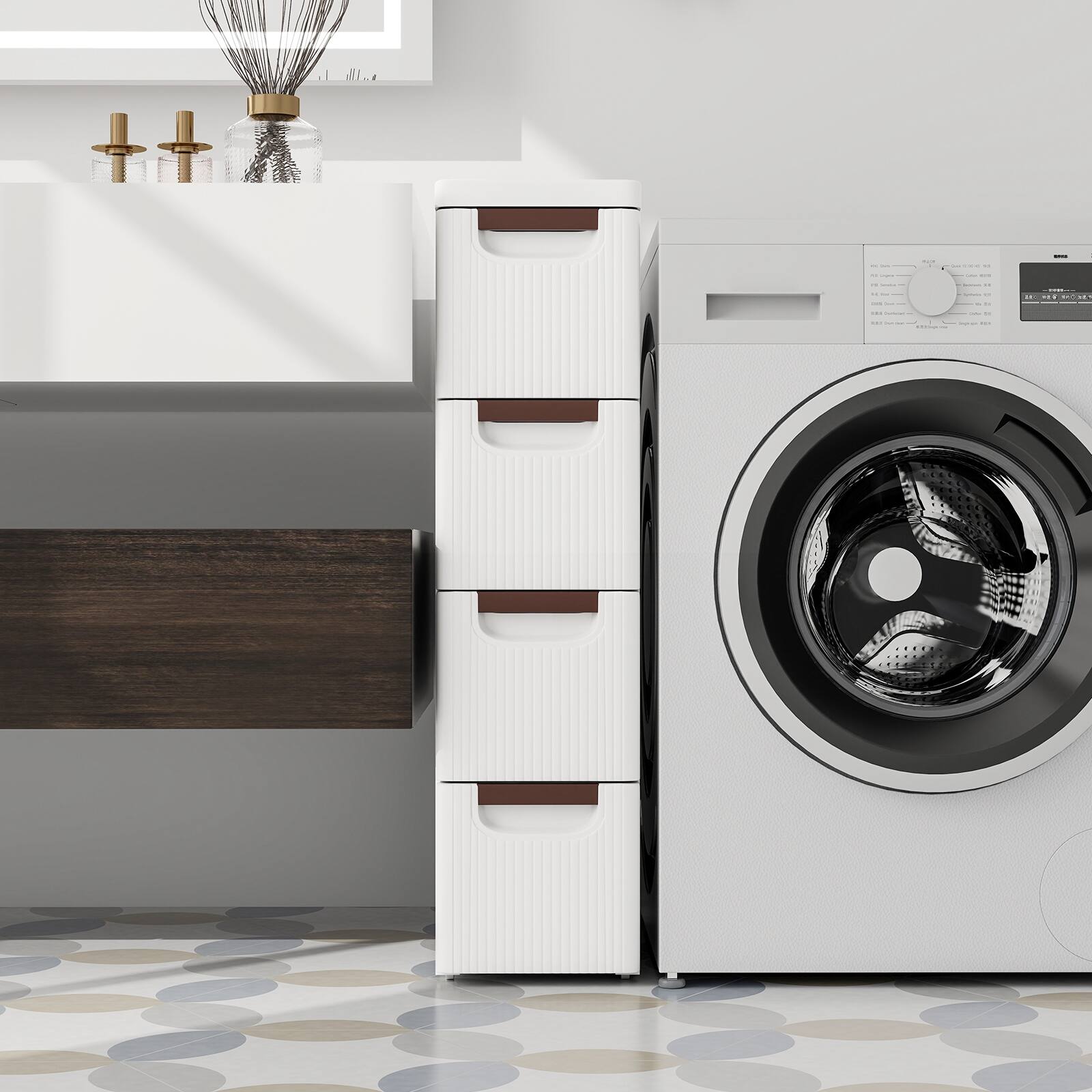 Alt View 8. Ecooso - 4-Drawer Rolling Dresser Storage Organizer with Built-In Wheels for Small Space - White.