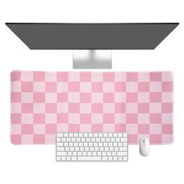 Unique Bargains - Checkered Desk Mat, 35.4x15.7 Inch Mouse Pad, Non-Slip Rubber, Stitched Edges, Soft, for Computer/Laptop - Pink