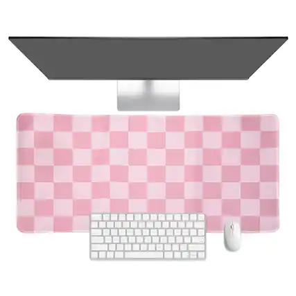Front. Unique Bargains - Checkered Desk Mat, 35.4x15.7 Inch Mouse Pad, Non-Slip Rubber, Stitched Edges, Soft, for Computer/Laptop - Pink.