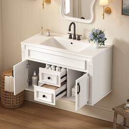 Whisen - 36" Wall Mounted Bathroom Vanity Cabinet with Sink Drawers and Soft Closing Hinges Floating Storage - White