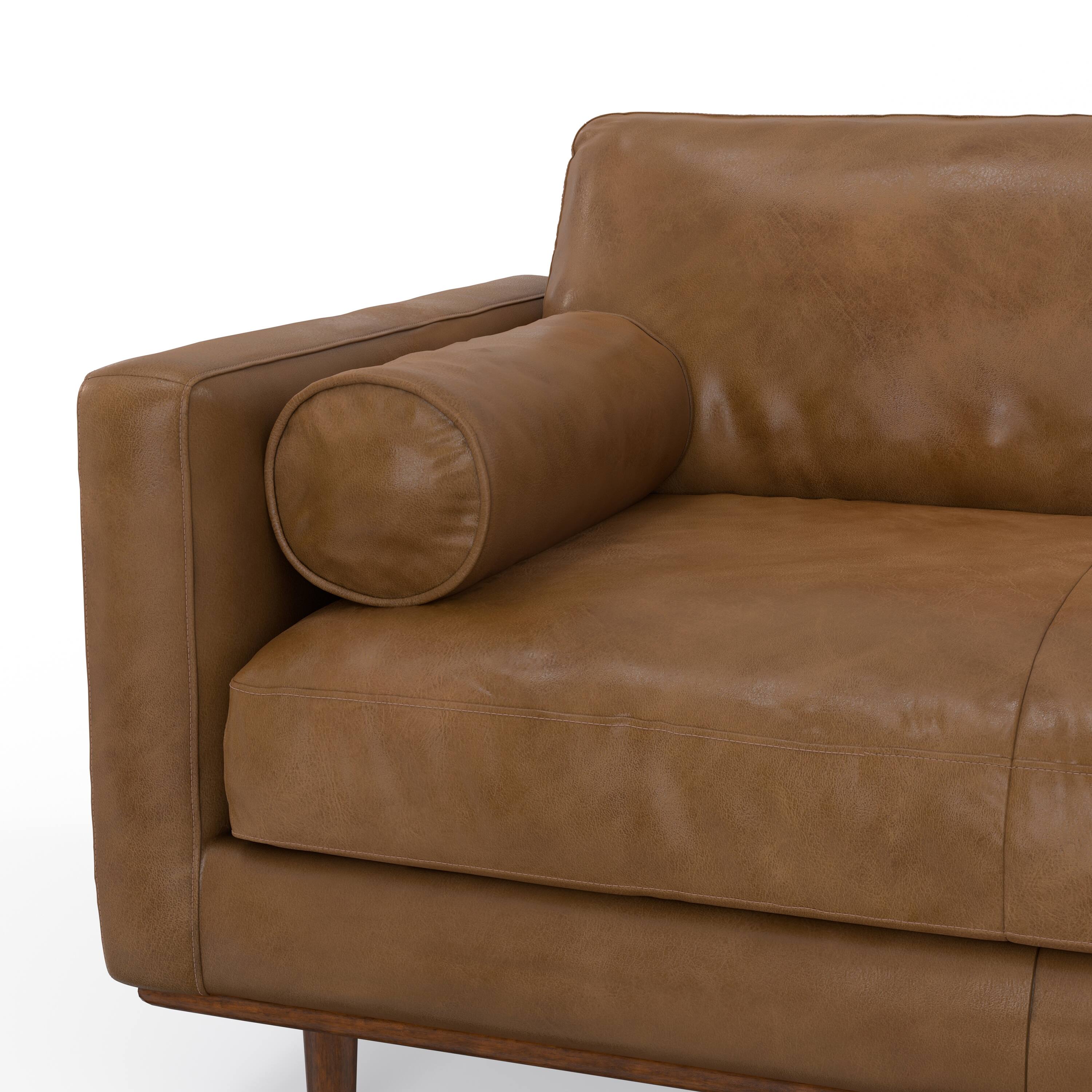 Alt View 9. Simpli Home - Morrison Mid Century Right Sectional 102 inch Wide Sofa Sectional in Caramel Brown Genuine Leather - Caramel Brown.