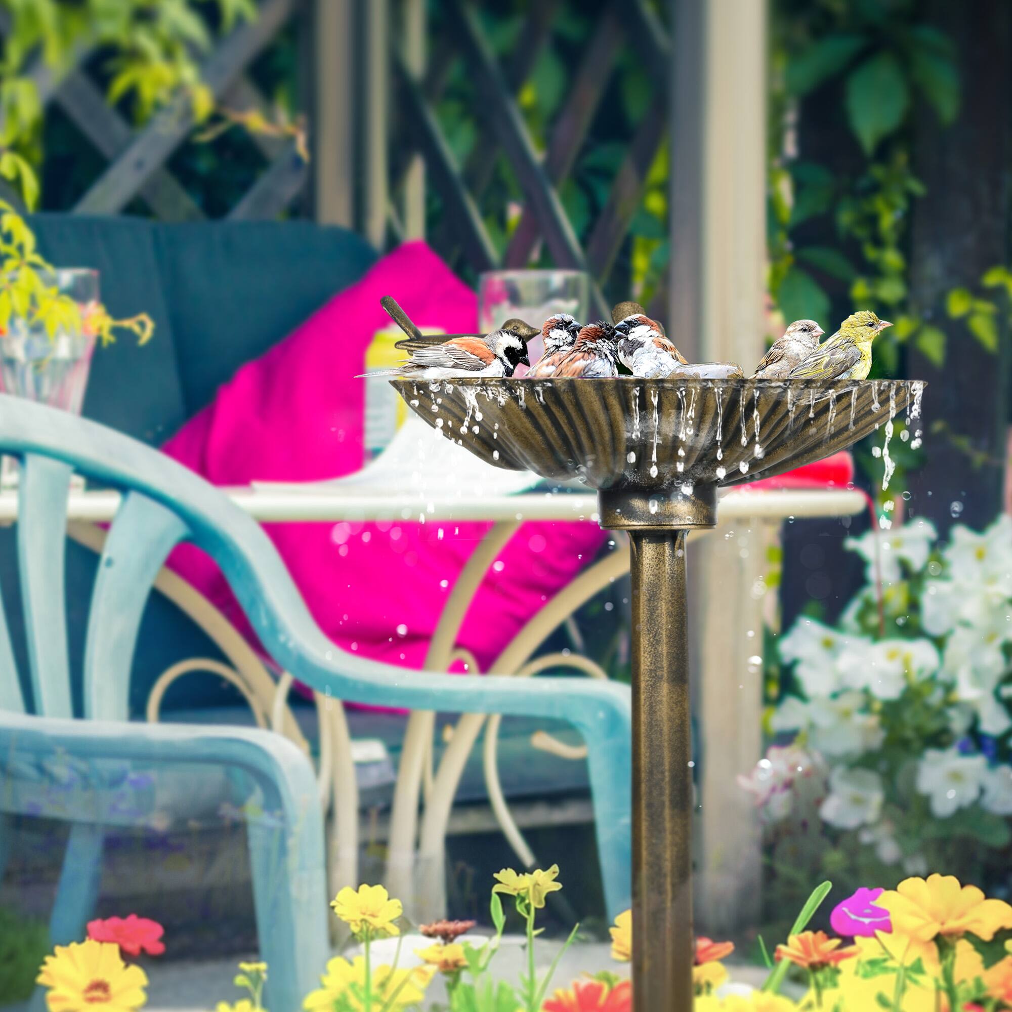 Alt View 1. Outsunny - Antique Bird Bath Decorative Birdbath Bird Feeder Bowl with Planter Pedestal and Bird Statues - Bronze.