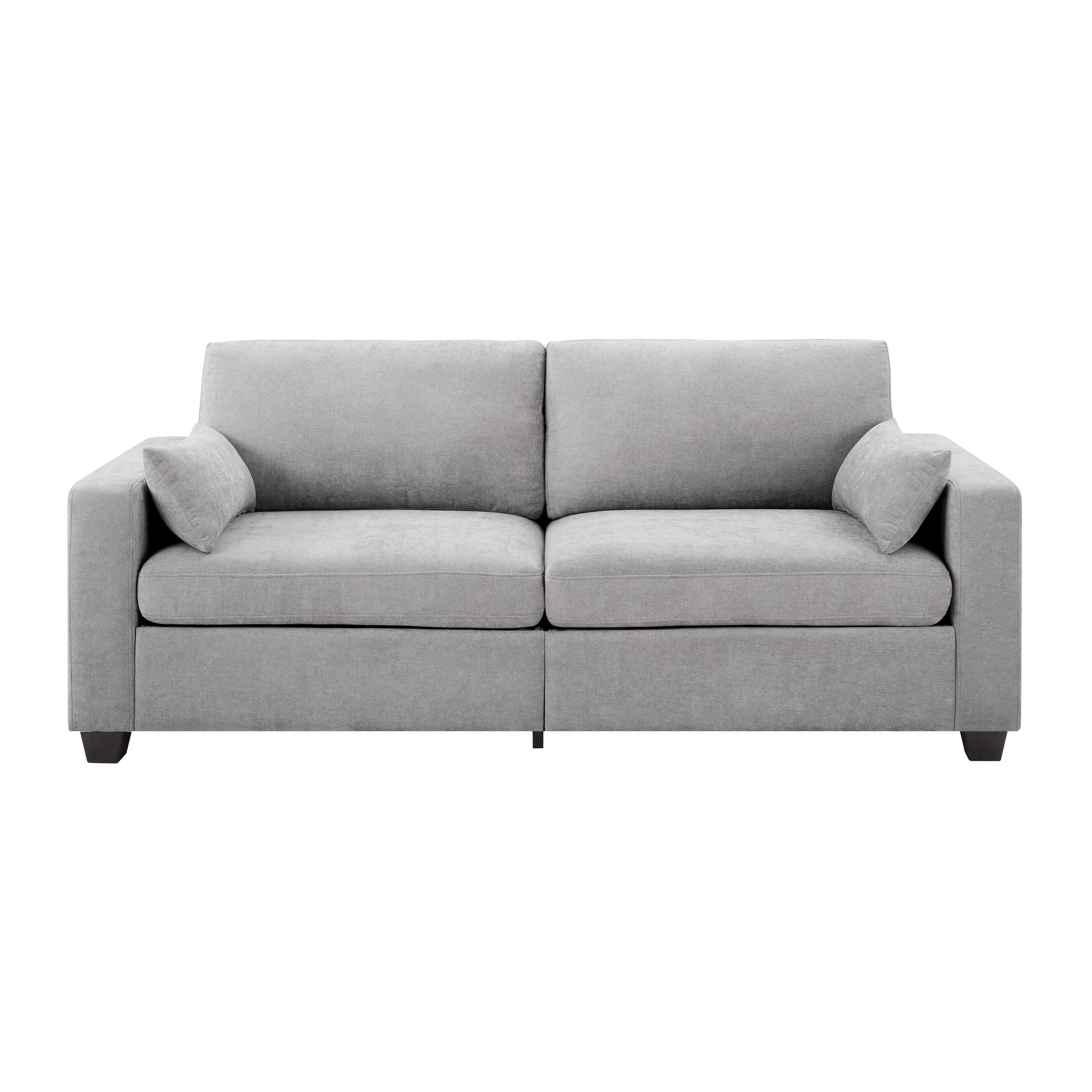 Angle. Roomtec - Modern Loveseat Sofa for Living Room Removable Cover Spring Cushions Solid Wood Frame Wide Armrest for Small Space - Gray.