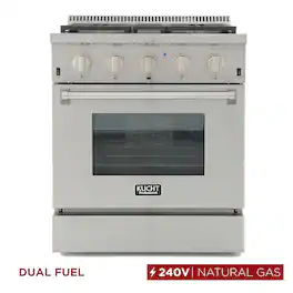 Kucht - Refurbished Excellent - Professional 30 in. 4.2 cu. ft. Dual Fuel Range for Natural Gas in Stainless Steel with Classic Silver Knobs - Stainless Steel