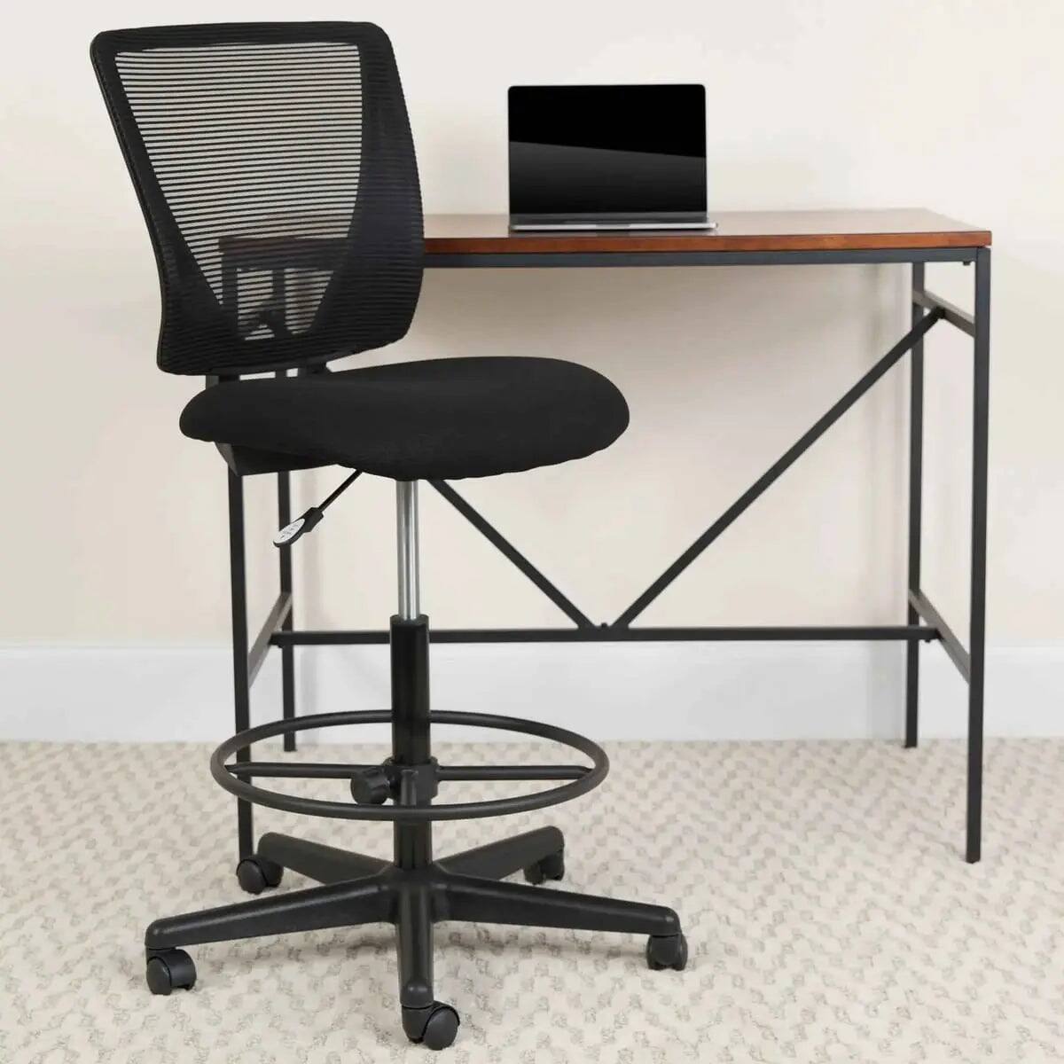 Angle. Flash Furniture - Drafting Chair with Fabric Seat and Adjustable Foot Ring - Black.