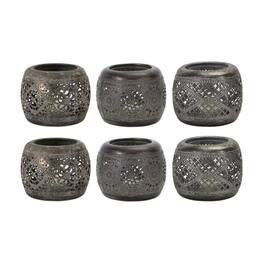 BreeBe - Ornamental Punched Metal Candle Holder (Set of 6) - Silver, Bronze