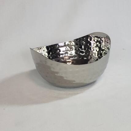 Front. Jiallo - Hammered Stainless Steel Two Angle Bowl 6" - Silver.