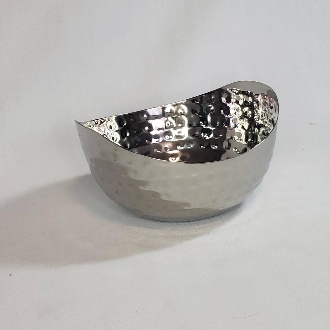 Front. Jiallo - Hammered Stainless Steel Two Angle Bowl 6" - Silver.