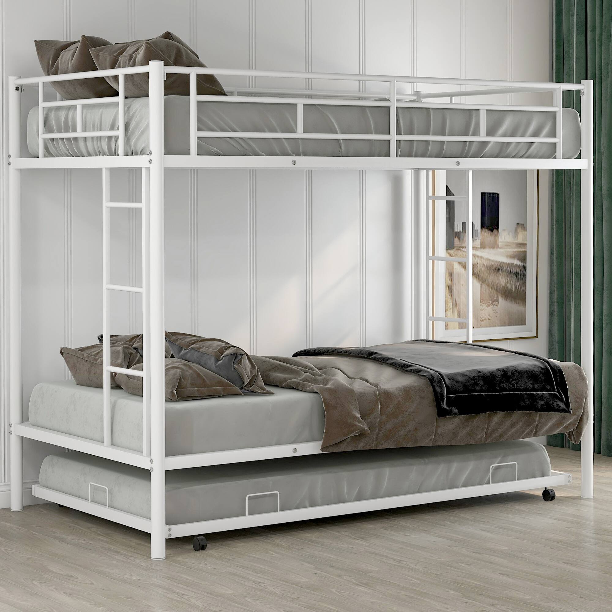 Left. GOODSILO - Twin over Twin Bunk Bed with Trundle - White.