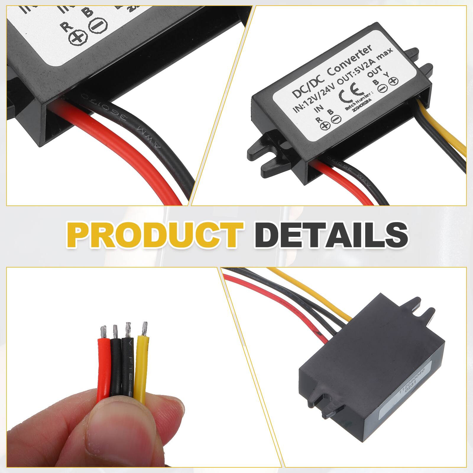 I h B 20 R - + LIOSE AWM DC/DC Converter max OUT Y B + DC/DC IN:12V/24V CE Number - IN Betch G 2 R + e PRODUCT DETAILS

DC/DC Converter  
IN:12V/24V  
OUT:5V2A max  
CE  
B  
R  
Y  
OUT  
IN