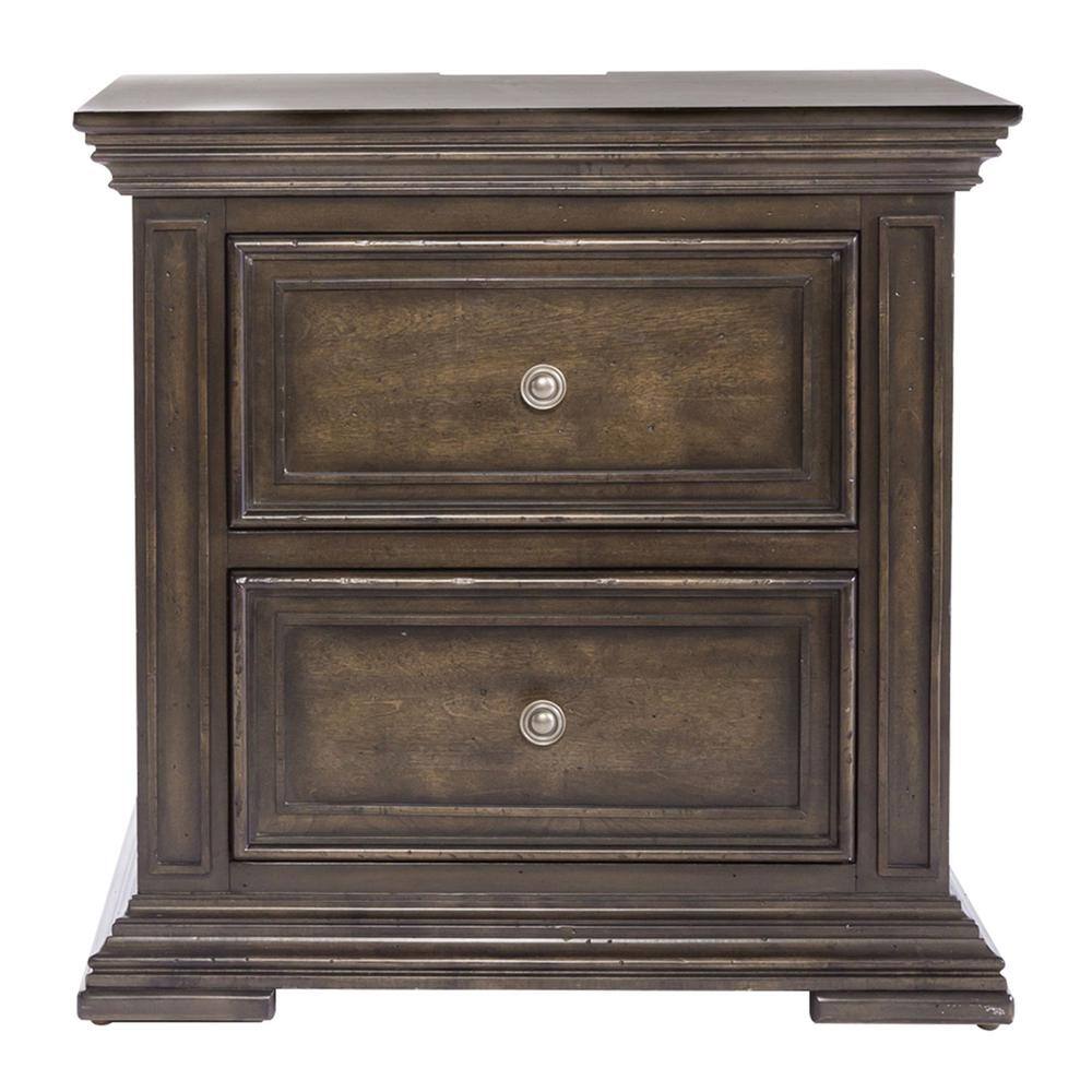 Left. Liberty Furniture Industries - 2 Drawer Night Stand w/ Charging Station - Brown.