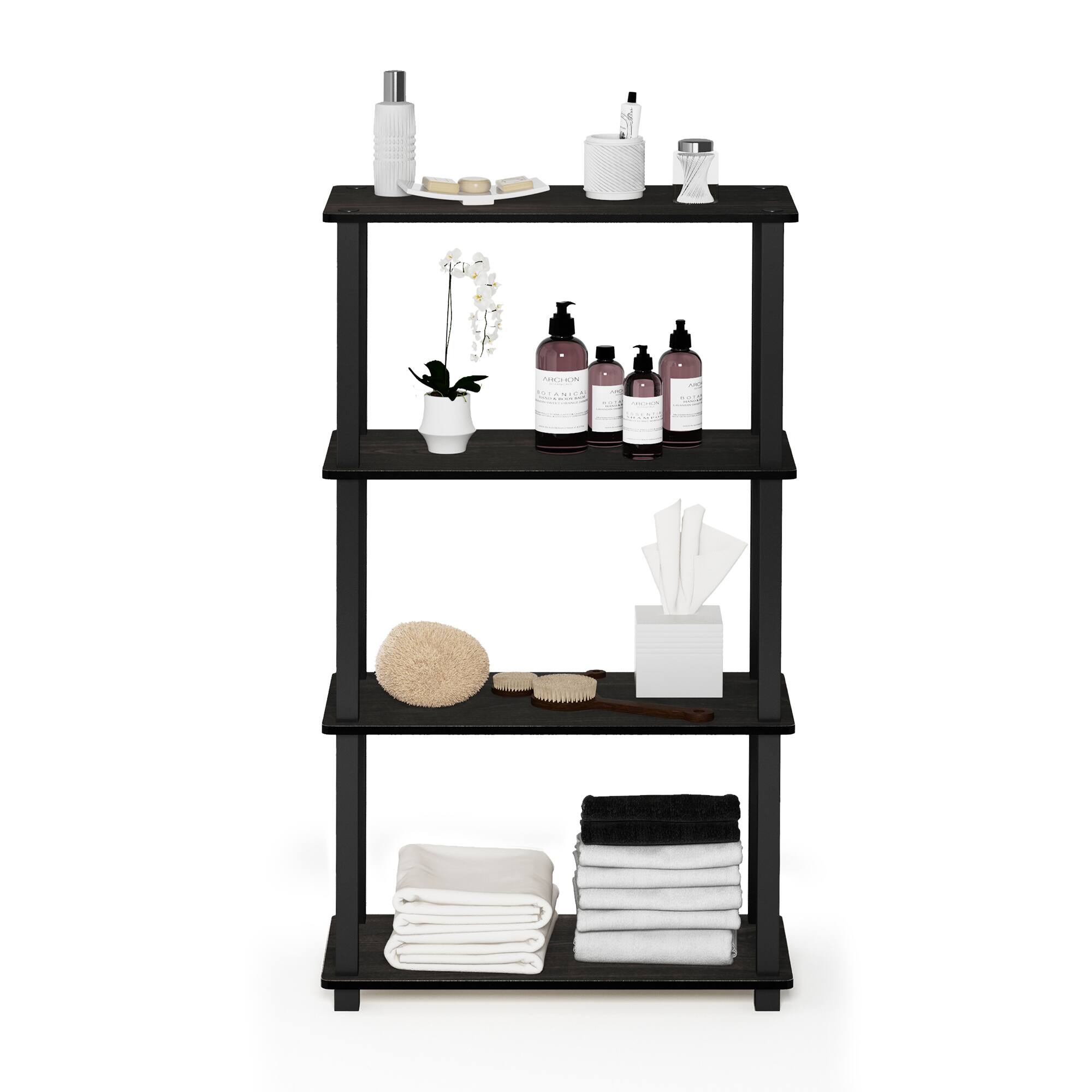 Alt View 3. Furinno - Turn-S-Tube 4-Tier Multipurpose Shelf Display Rack with Square Tube, Espresso/Black - Espresso/Black.