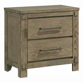 Manhattan Lane - Cera Nightstand, 2 Drawers Handles, Tone Wood - Antique White Oak, Bronze