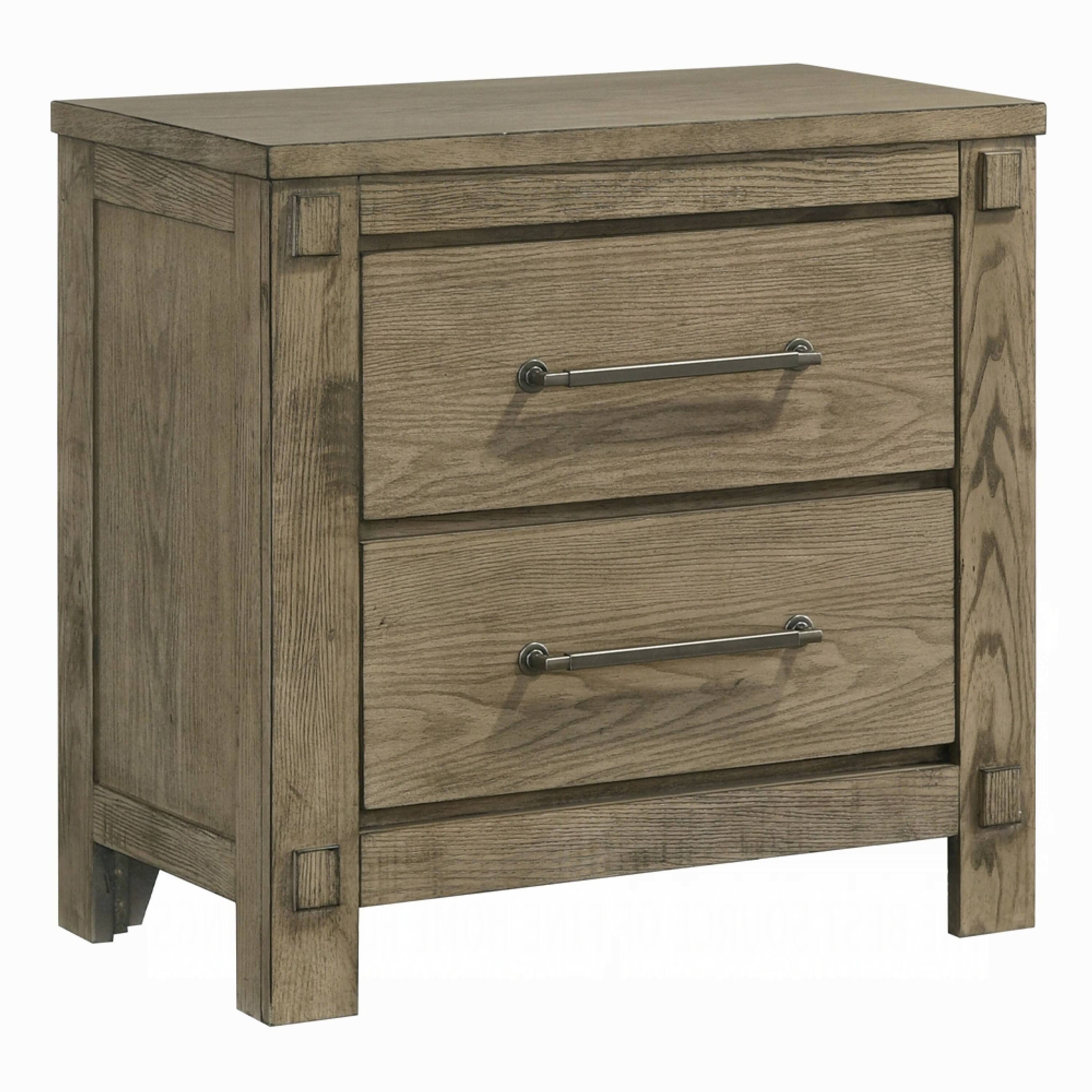 Front. Manhattan Lane - Cera Nightstand, 2 Drawers Handles, Tone Wood - Antique White Oak, Bronze.
