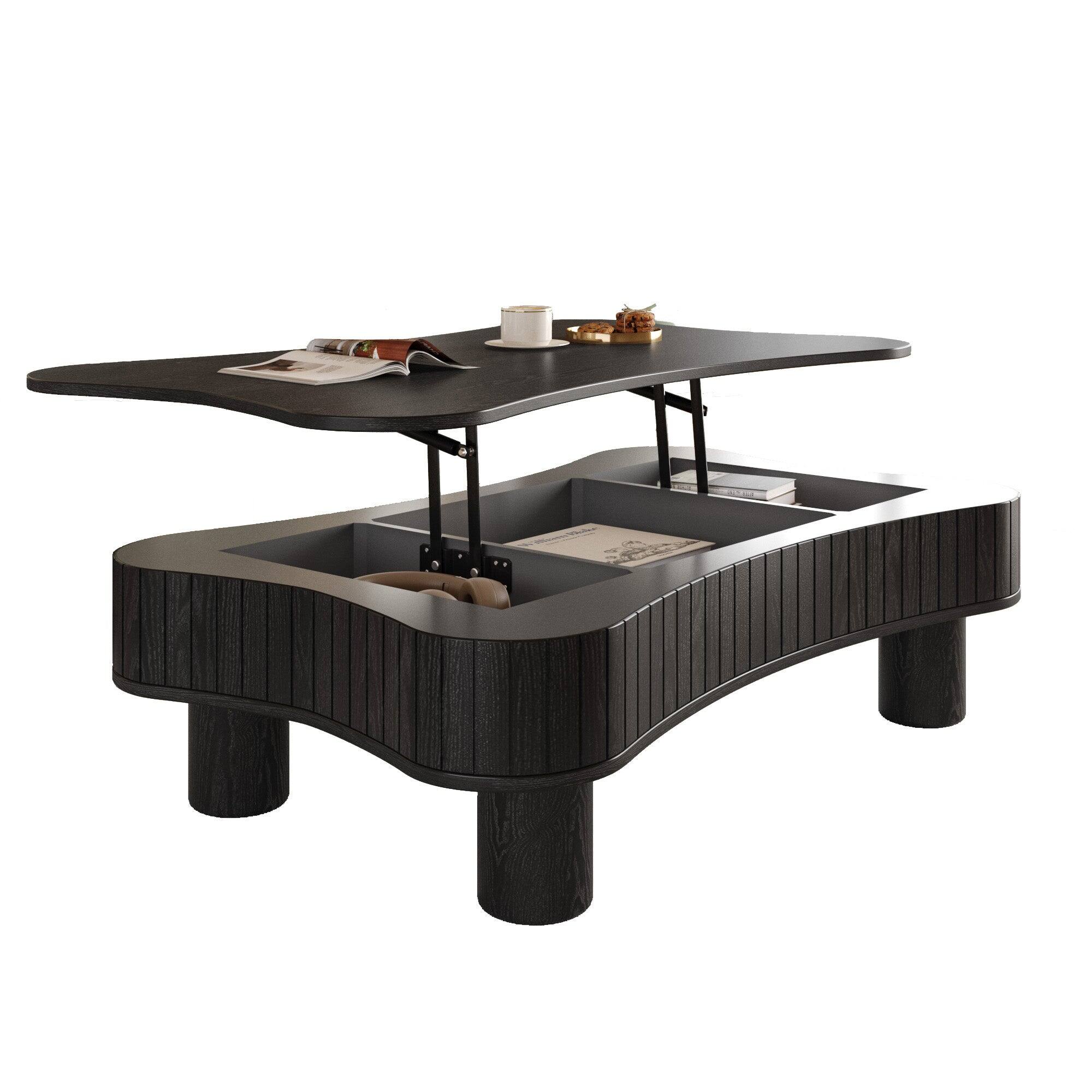 Back. Boyel Living - Lift Top Coffee Table with Hidden Storage Fluted Panel - Black.
