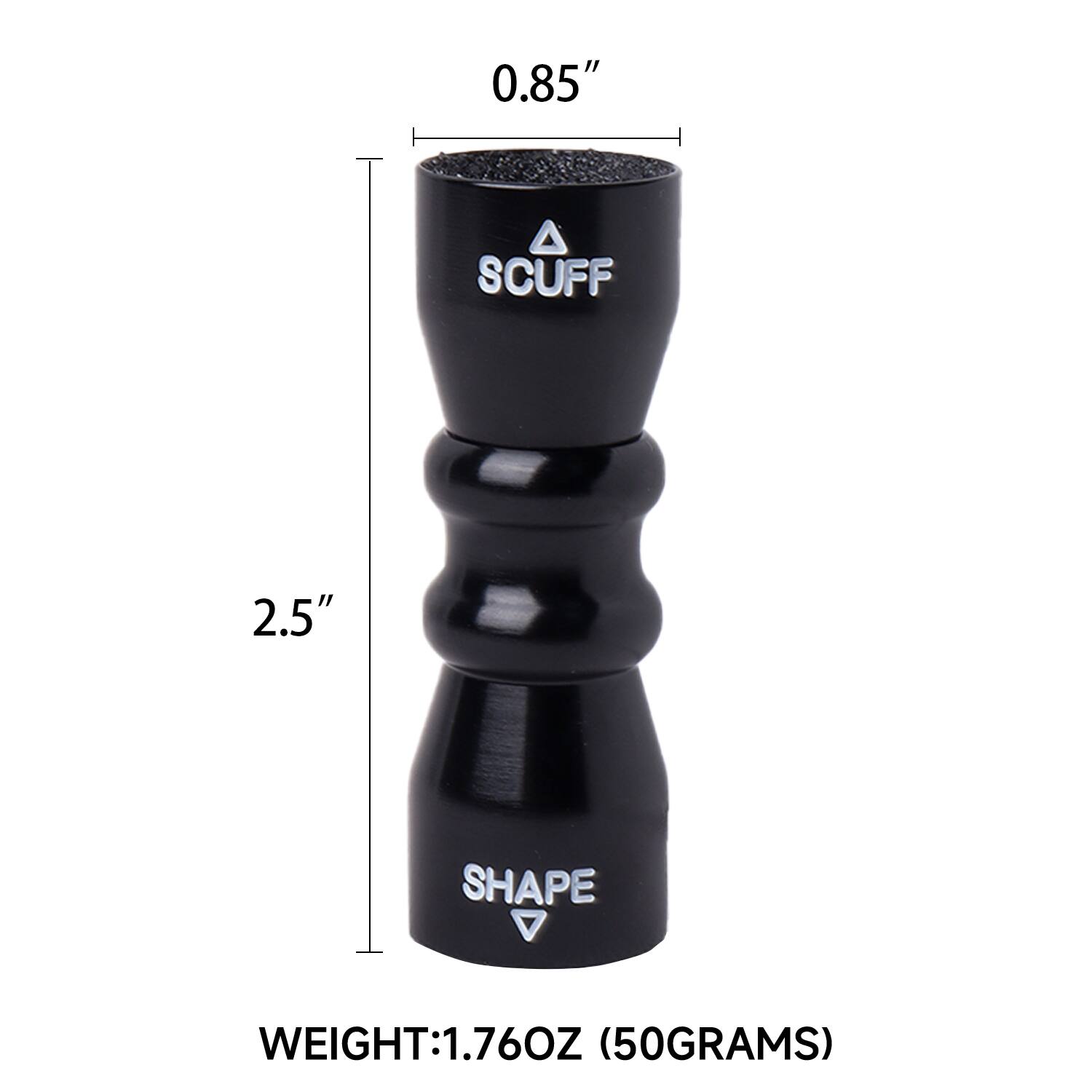 0.85" SCUFF
2.5" SHAPE
WEIGHT: 1.76OZ (50GRAMS)