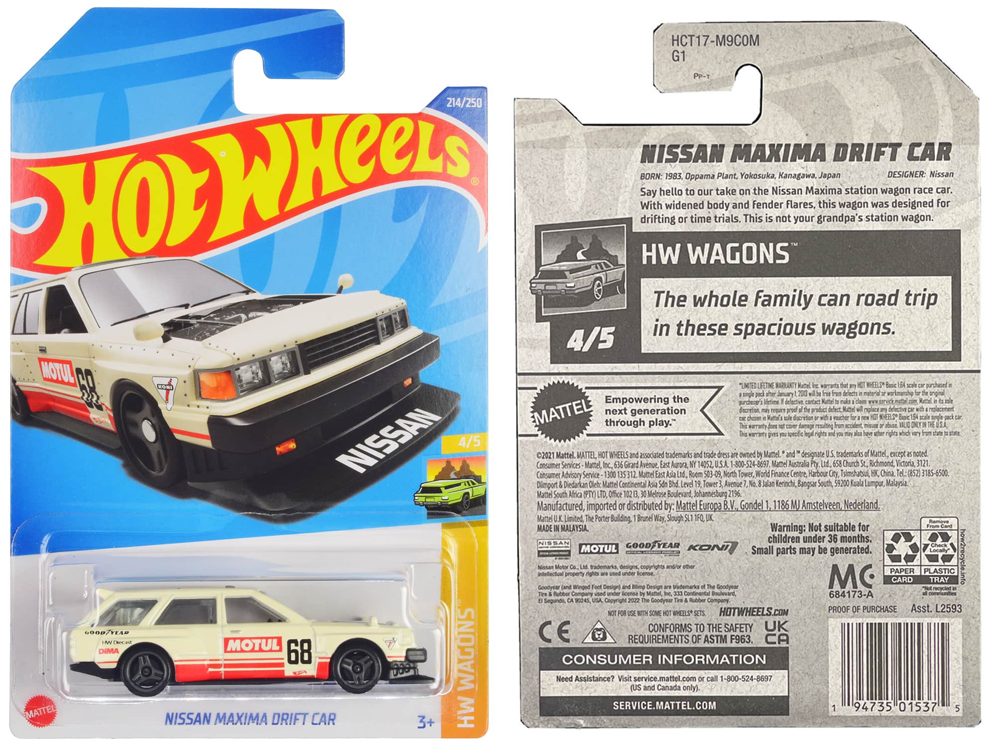 "Nissan Maxima Wagon Drift Car #68 ""Motul"" Cream with Red Stripes ""HW Wagons"" Series Diecast Model Car by Hot Wheels" price history on PriceWatchPro