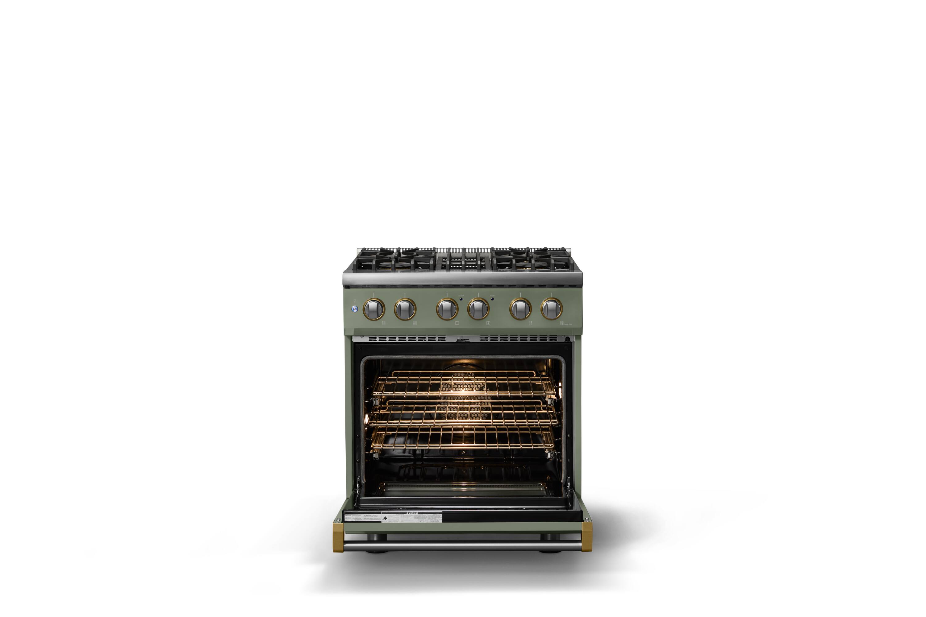 Alt View 2. Viking - 30"W. 4 Burner Pro5S 4.7 Cu. Ft. Freestanding Sealed Dual Fuel Convection Range-Eucalyptus/Brushed Brass - Eucalyptus.