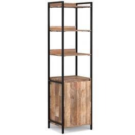 Simpli Home - Kelsey 74 inch Tall Solid Mango Wood Narrow Bookshelf with Cabinet - Natural
