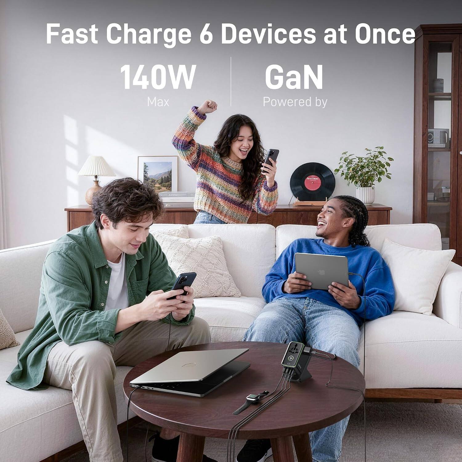 Fast Charge 6 Devices at Once  
140W Max  
GaN Powered by