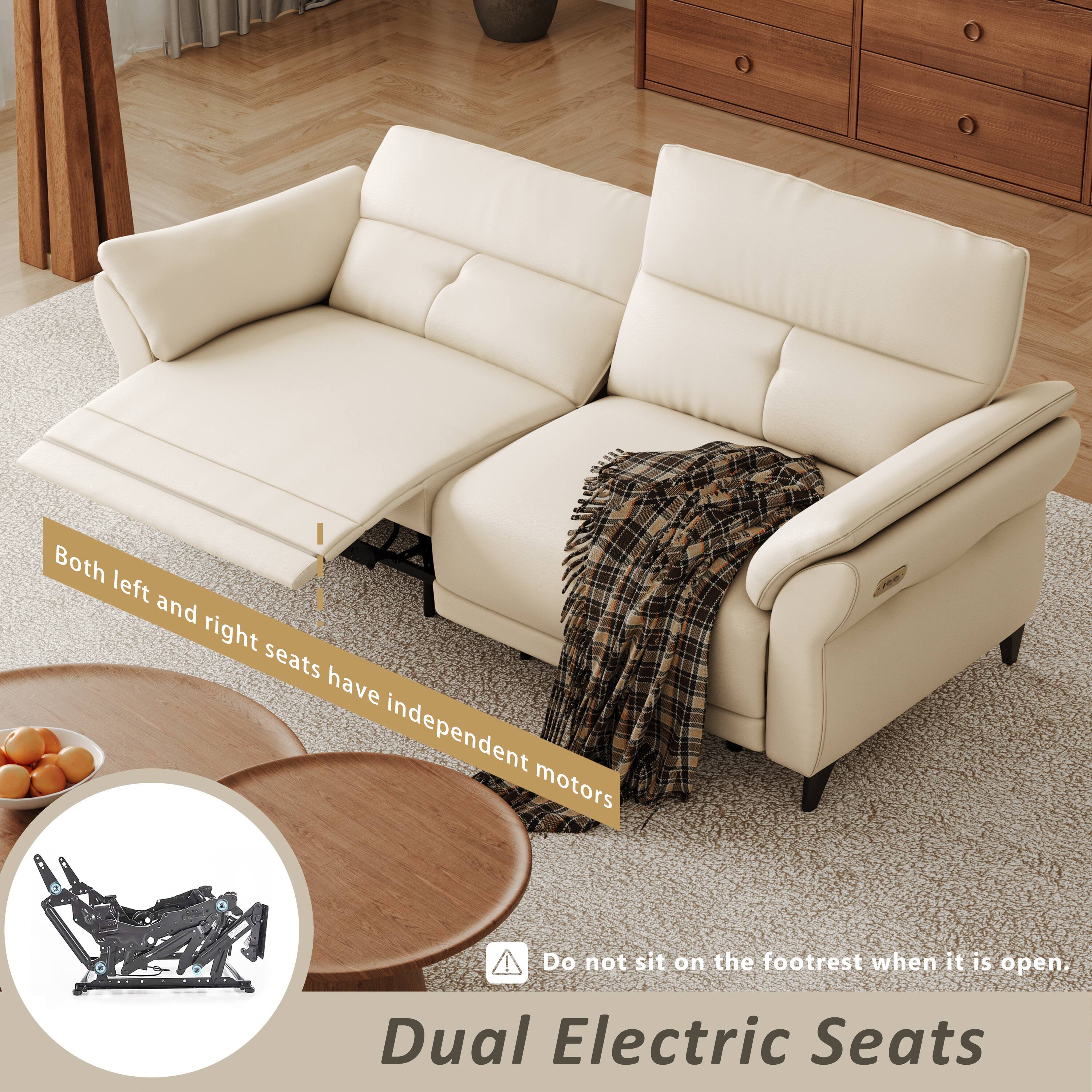 Both left and right seats have independent motors.

Do not sit on the footrest when it is open.

Dual Electric Seats