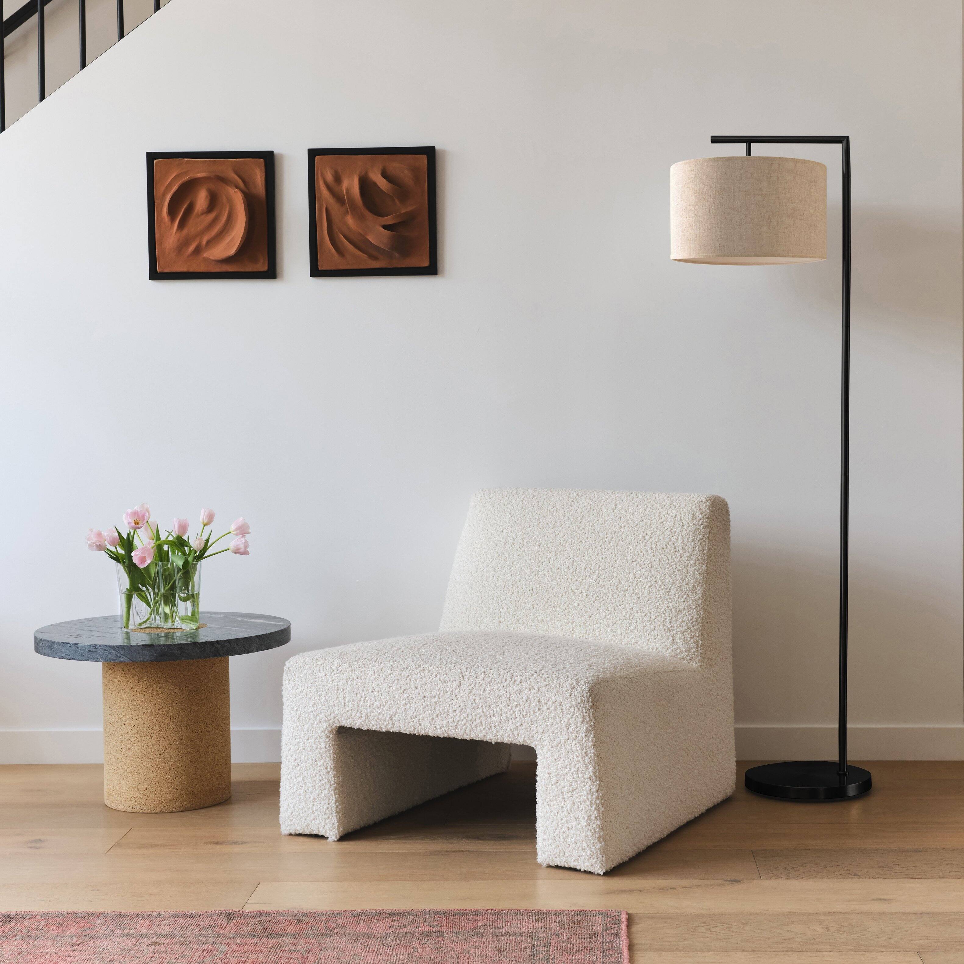 Alt View 4. Brightech - Montage Modern LED Midcentury Modern Arc Super Bright Floor Lamp with Beige Fabric Drum Shade - Classic Matte Black.