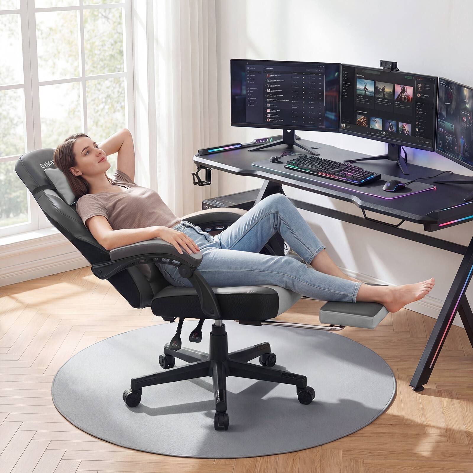 Alt View 4. Gymax - Gymax Gaming Chair w/ Headrest Reclining Backrest Lumber Support Linkage Armrests Grey - Grey.