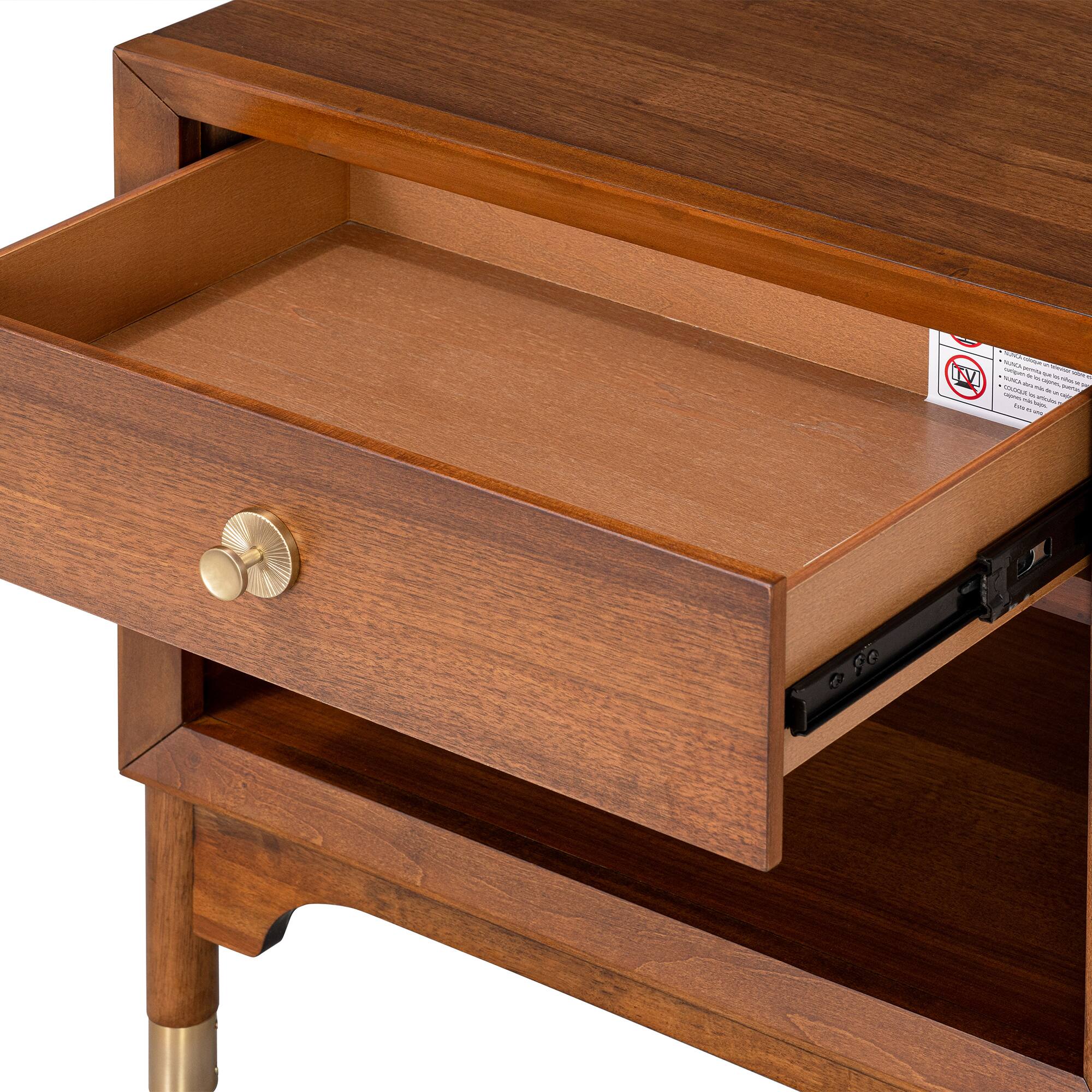 Alt View 1. Vaczon - Nightstand with USB Charging and LED Light, Modern Solid Wood Bedside Table with Storage Drawer - Walnut.