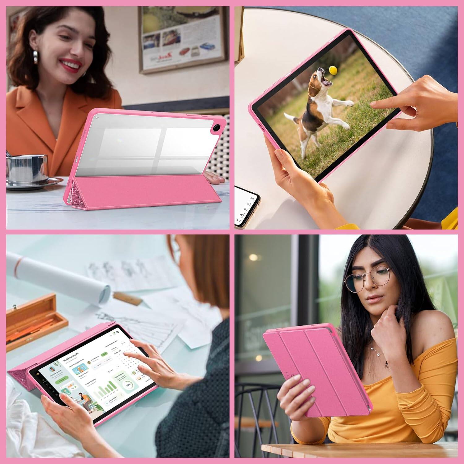 Alt View 3. Fintie - Clear Case for Samsung Galaxy Tab A9+ 11 Inch, Model (SM-X210/X216/X218), Transparent Back Shell Shockproof Cover - Glittering Pink.