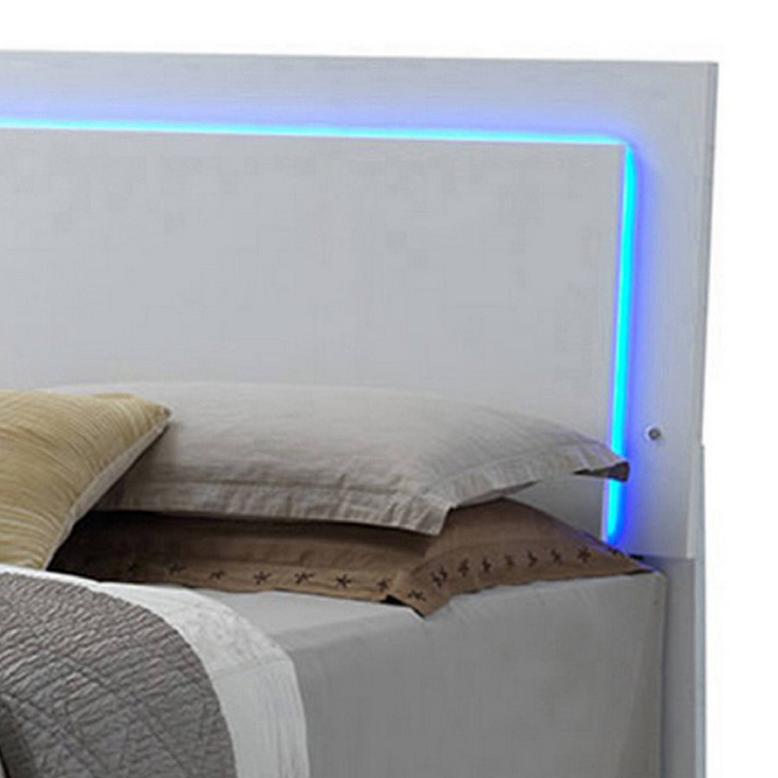 Alt View 1. Manhattan Lane - Sok California King Panel Bed, LED Headboard, Low Profile Footboard - White.