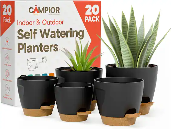 20 Pack Indoor & Outdoor Self Watering Weather-Resistant Planters. Sizes Combo Multi-Drain Hole Saucers Prevents Soil Loss.
