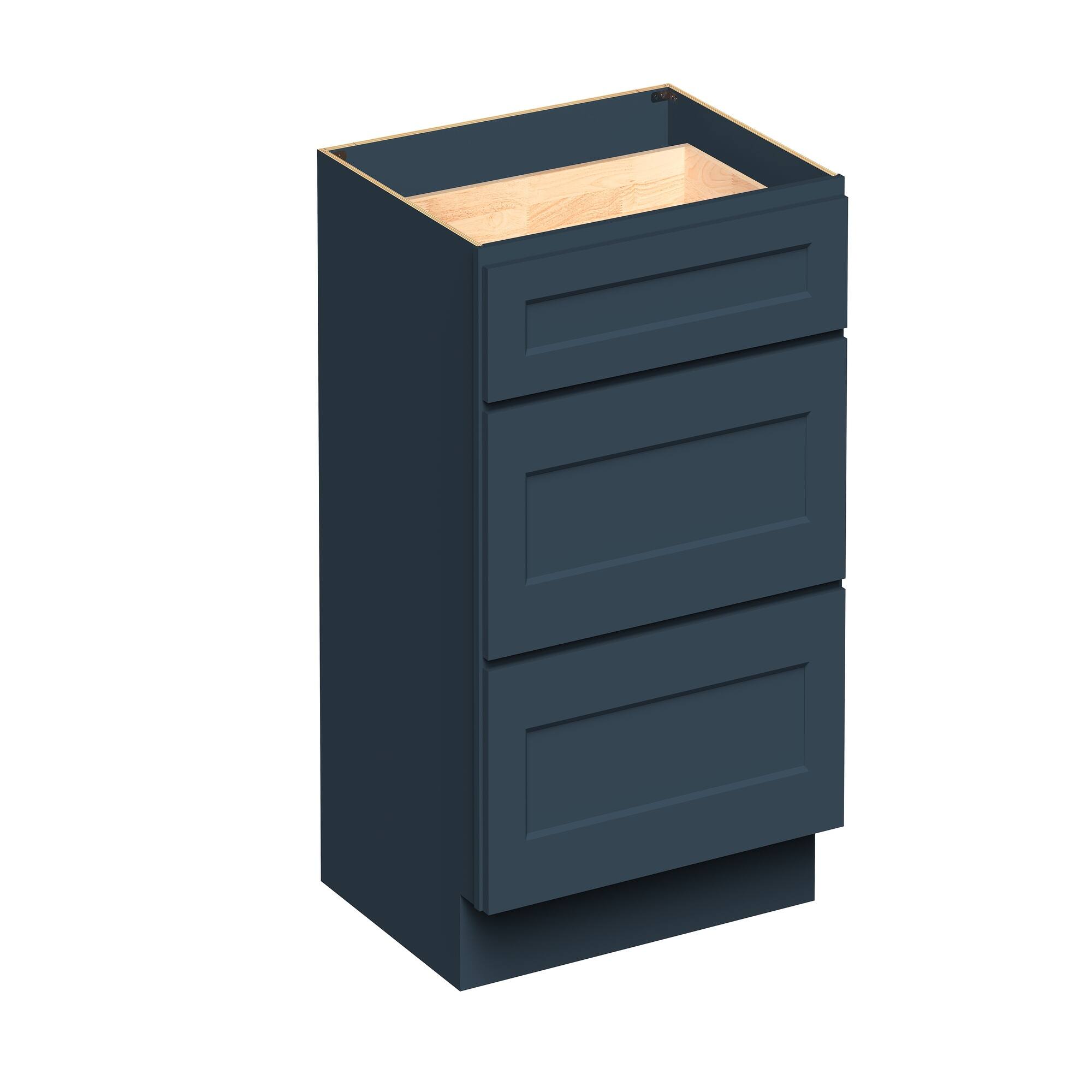 Angle. Boyel Living - 30-in W x 34.5-in H x 24-in D Shaker RTA Kitchen 3-Drawer Base Cabinet with Soft-Close Drawers - Charcoal Blue.