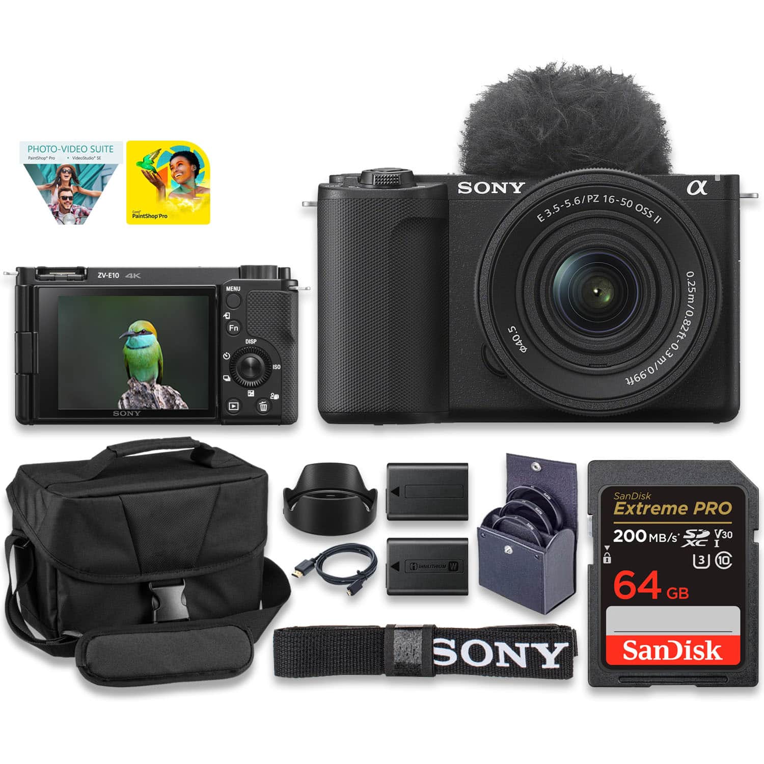 Bundle - Sony - ZV-E10 Camera with 16-50mm Lens, Extra Battery, 64GB Card & Case - Black price history on PriceWatchPro