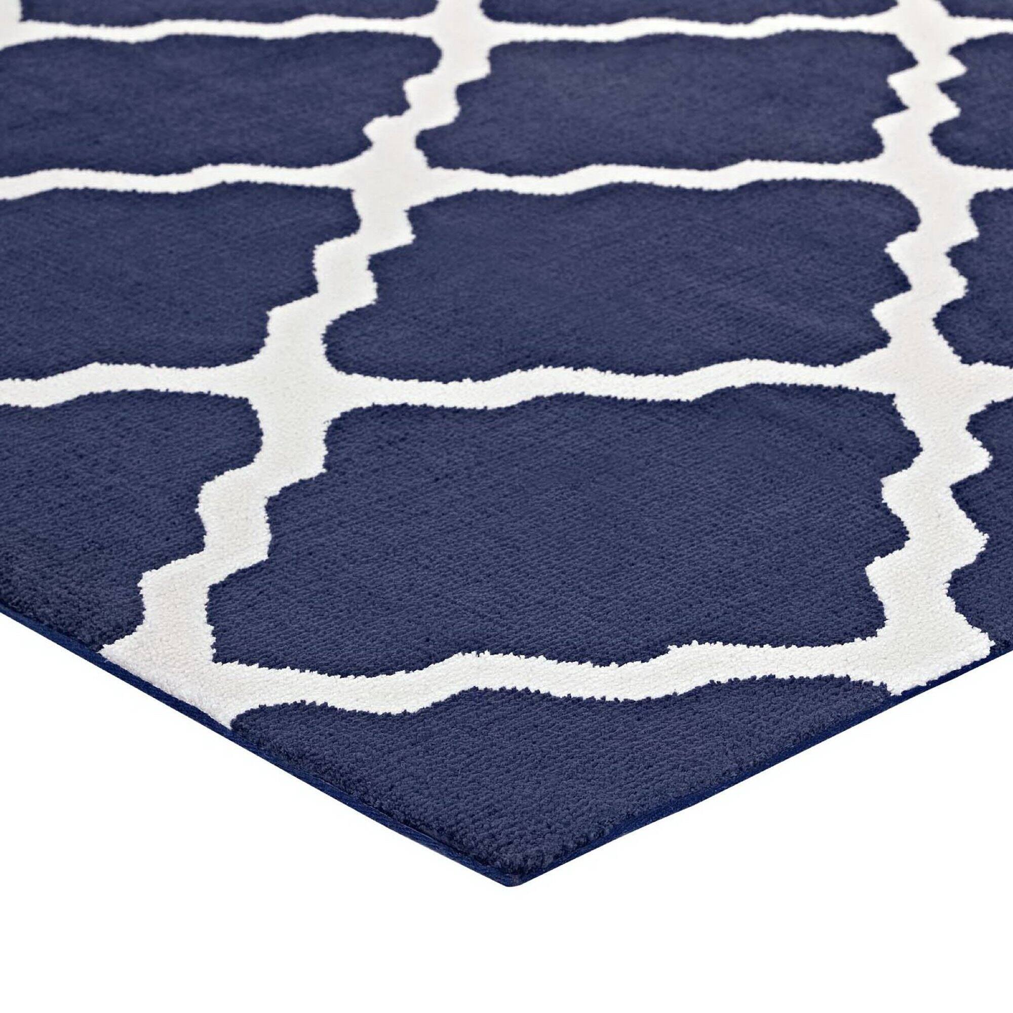 Back. Modway - Marja Moroccan Trellis Area Rug - Navy and Ivory.